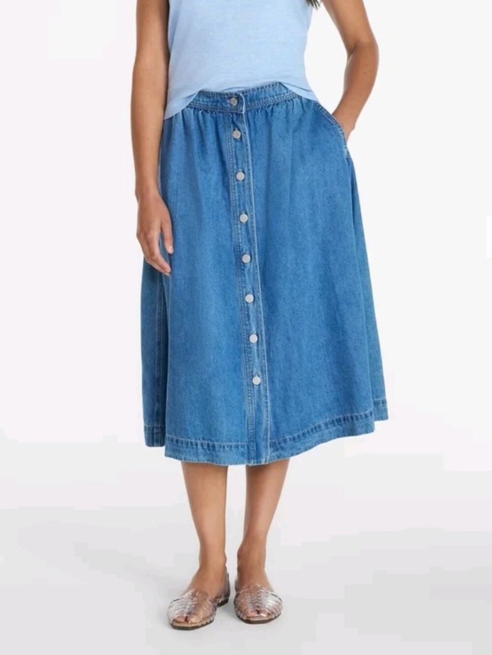 Time and Tru Women's Button Front Denim Midi Skirt Size Medium